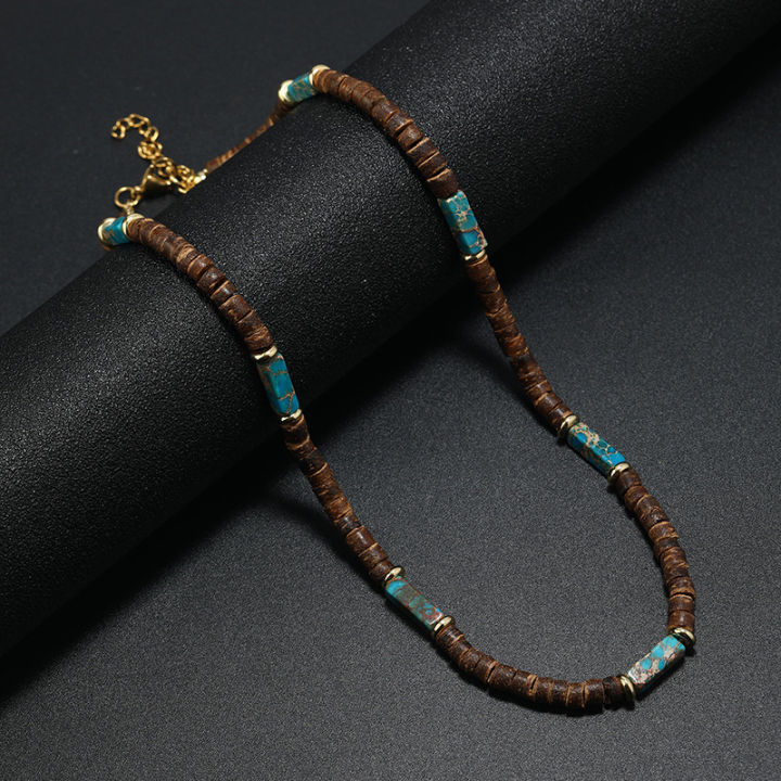Boho%20Vintage%20Jewelry%20Summer%20Wood%20bead%20Beaded%20Necklace%20Men%20Handmade%20Natural%20stone%20Necklace%20-%20Image%207