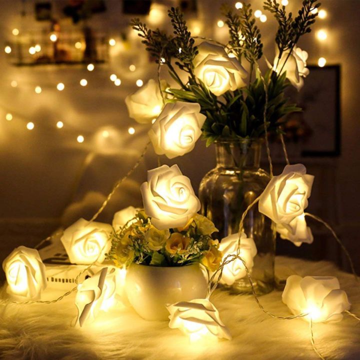 Decorative party fairy light warm white Artificial Soft fashionable White rose fairy led lights for decoration, party light