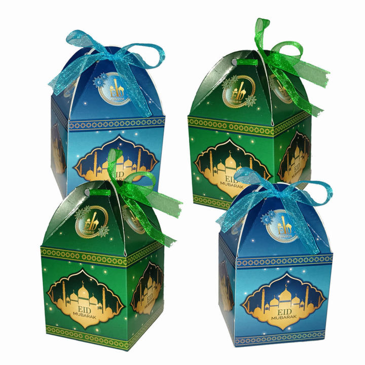 Eid Mubarak Boxes Elegant 2024 Edition 10Pcs Set Ramadan Gift Boxes Castle Design Decorative Candy Packaging for Celebrations Ramadan Decor Eid Gifts Islamic Events Party Favors