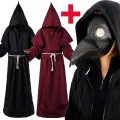Plague Doctor Costume Bird Mouth Mask Horrible Wizard Cloak Cape Halloween Medieval Hooded Robe Monk Robes Role Playing Men's Cloak Creative Halloween Cosplay Props Steampunk. 