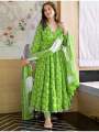 Blue Color Readymade Linen Three Pec Gown For Women.