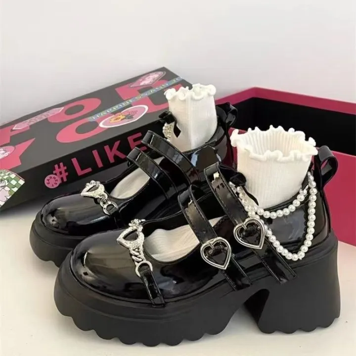 Black%20Leather%20Shoes%20Spring%20and%20Autumn%20Season%20Metal%20Chain%20Sponge%20Cake%20Sole%20Mary%20Jane%20Shoes%20Women's%20Patent%20Leather%20Gothic%20Style%20House%20Foocus%20-%20Image%205