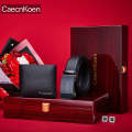 CaecnKoen Men's Genuine Leather Belt Short Wallet Set Top layer Cowhide Pants with Light Luxury Gift for Father. 