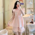 Women's Sling Pajamas Summer Woven Cotton2023New Sweet Women's Sweet Dried Shrimp Powder Two-Piece Suit Summer. 