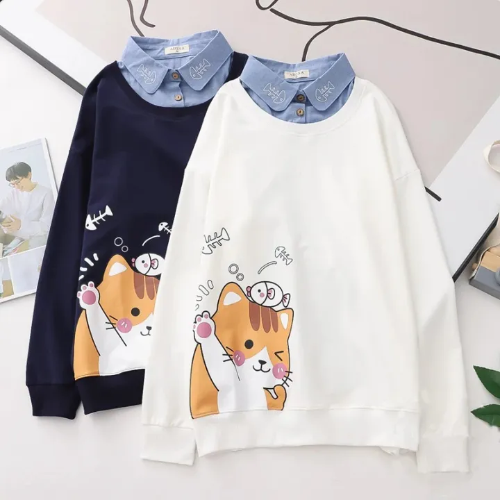 Cat%20Print%20Sweatshirt%20Cartoon%20Graphic%20%20Long%20Sleeve%20Pullover%20Top%20Women%20%5BOnly%20Sweatshirts%5D%20-%20Image%204