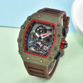 Richard sports hollowed out watch barrel shaped wood grain flower ghost head timing six needle quartz watch alloy silicon tape.