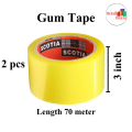 2 pcs 3 Inch 70 Meter Yellow Gum Tape for Carton Binding. 