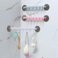 6 Hooks Hanging Towel Racks Bathroom Self Adhesive Punch-free Wall Hanger Storage Hanger Kitchen Organizer Suction Cup Hooks Closet Hanging Key Rack.