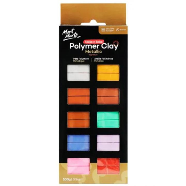 Mont Marte Make n Bake Signature Metallic Polymer Clay – 100 g (3.5 oz), 10 Metallic Colours Set