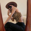 Leopard Print Camisole Women's Summer Outer Wear Bandage Dress Inner Wear Base Short off-Shoulder Backless Top Design Sense Niche. 