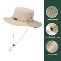Men Bucket Hat Letter Embroidery Leather Label Cowboy Hat Waterproof Outdoor Hiking Fishing Cap Light 8cm Brim Anti-UV Sun Hat.
