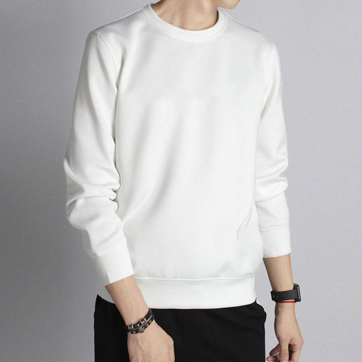 White Full Sleeve Round neck T-shirt For Men - Main Image
