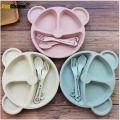 3pcs/set Wheat Straw Tableware Cartoon Bear Children Dishes Kids Dinner Plate Baby Fork Spoon Eating Dinnerware Dish Set. 
