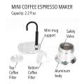 1 PCS 50ML Single Tube Moka Pot Spout Stovetop Italian Coffee Maker Aluminum Alloy Silver.