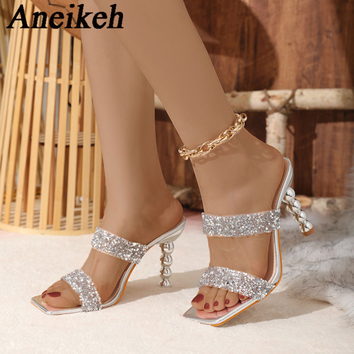 Aneikeh%20Silver%20Sequin%20rhinestone%20PVC%20Slippers%20For%20Women%20Square%20Toe%20Strange%20High%20Heels%20Sandals%20Summer%20Fashion%20Party%20Shoes%20-%20Image%203