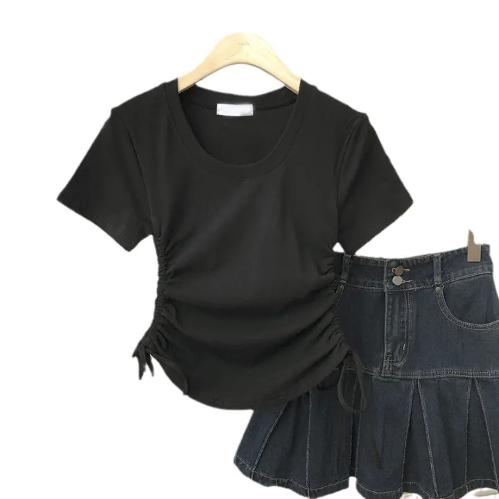 2023%20Summer%20Design%20Sense%20Niche%20Hot%20Girl%20Shoulder%20Short%20Sleeve%20New%20Korean%20Style%20Top%20T%20T-shirt%20Slimming%20round%20Neck%20Yoga%20Clothes%20-%20Image%205