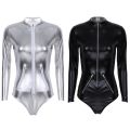 Women Bodycon Bodysuit Zipper Patent Leather Jumpsuit Ladies Slim Long Sleeves Bodysuits Rompers Body Mujer.