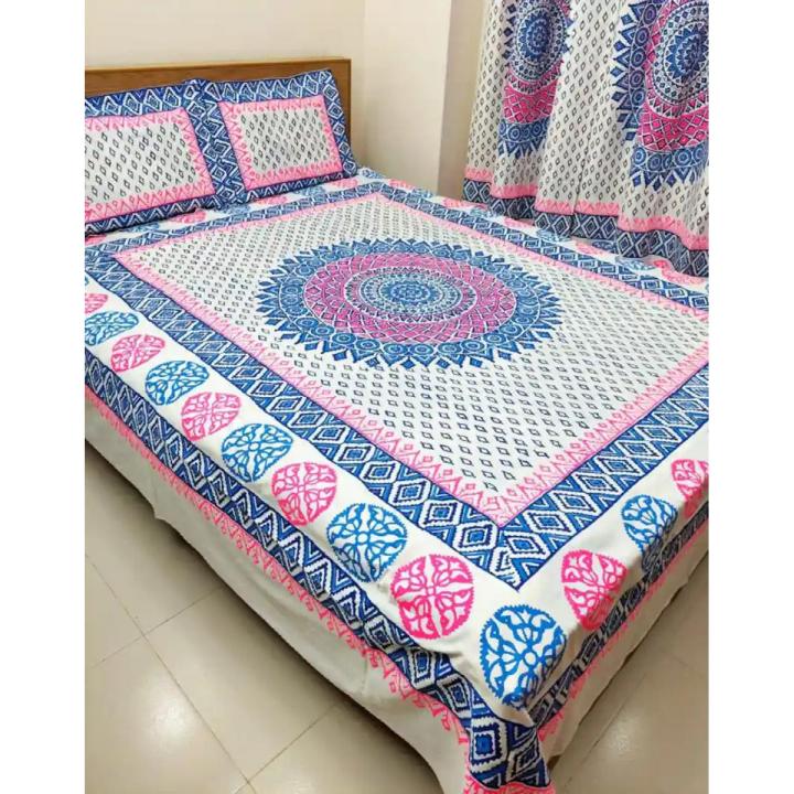 Block Print Cotton 1 Bed sheet 2 pillow covers