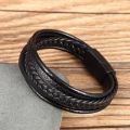 Trendy Multi-layer Leather Bracelet for Men Women Vintage Braided Rope Bracelets Jewelry Gift Casual Black Punk Style Bracelet. 