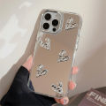 Sroof Case For iPhone 11 12 13 14 15 16 17 Pro Max Mirror silver pleated heart Shockproof Silicone Soft Phone Case Back Cover.