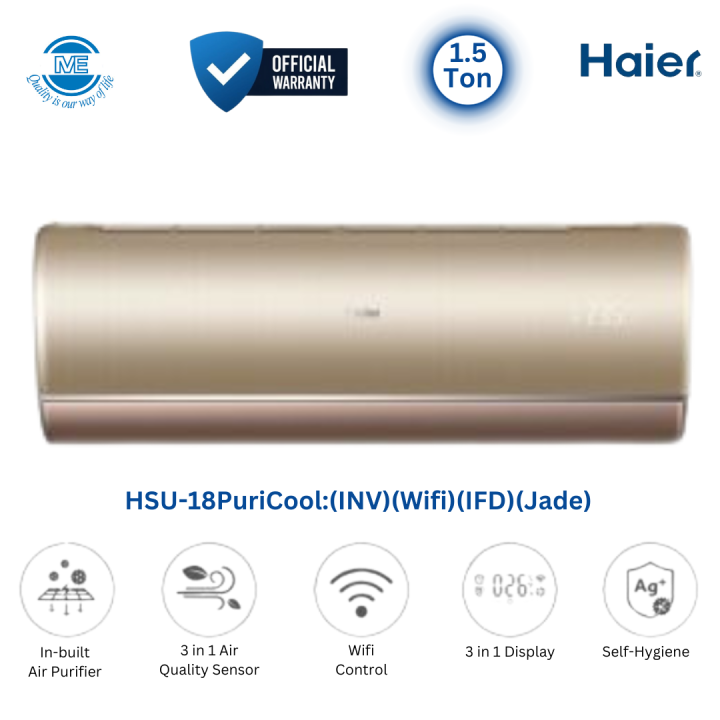 HAIER 1.5 Ton PuriCool Inverter AC With In-built Air Purifier | HSU-18PuriCool:(INV)(Wifi)(IFD)(Jade)