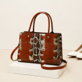 Women's large-capacity contrasting snake print premium sense commuter bag Business commuter PU shoulder crossbody tote bag.