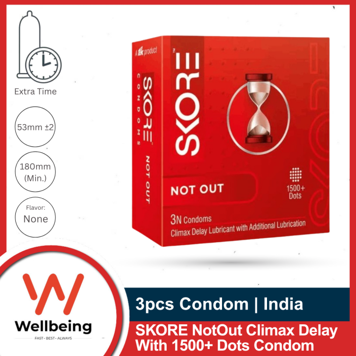 SKORE Not Out Climax Delay With 1500+ Dots Condom For Men | 3pcs Pack | India