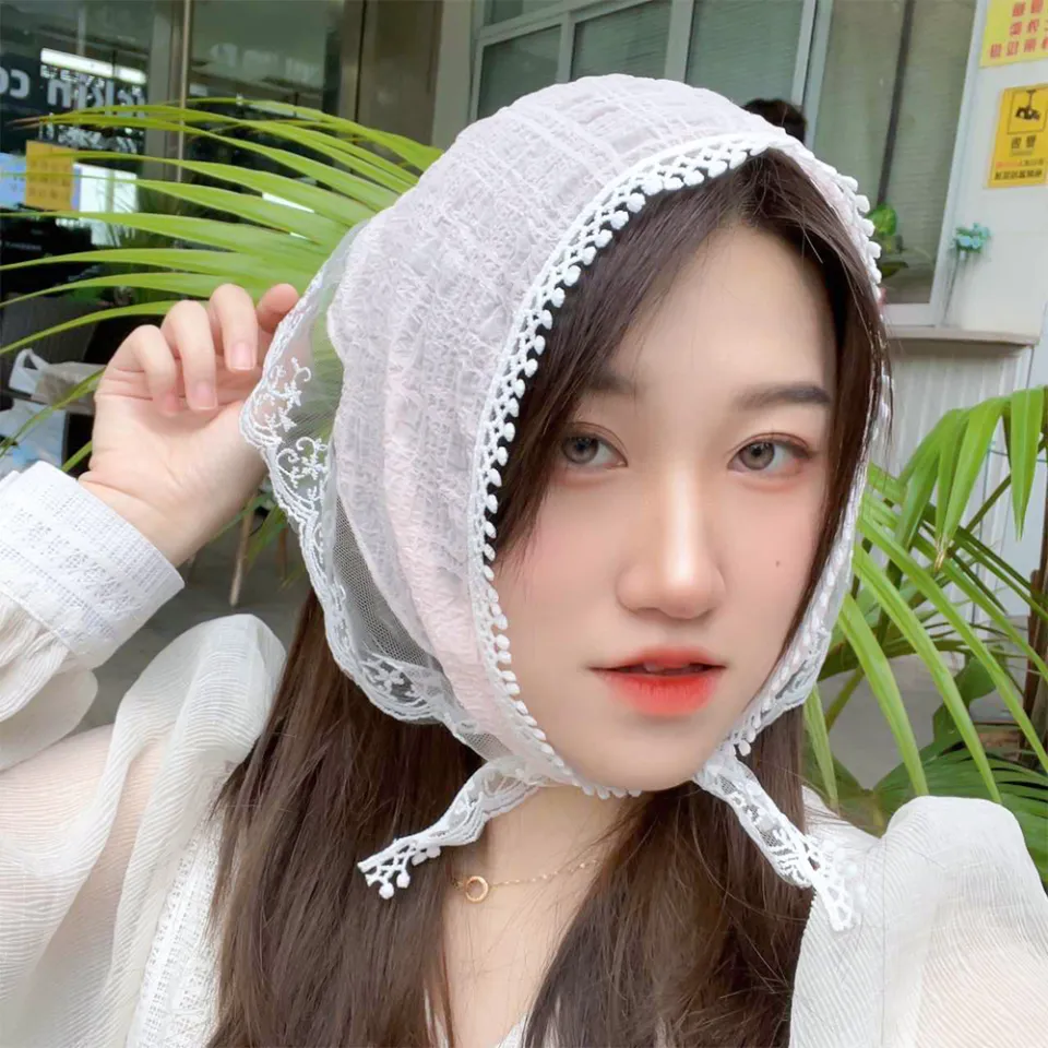 French White Rustic Style Head Scarf Lace Triangle Scarf Hair Band
