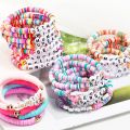 Boho custom polymer clay beads motivational bracelets Love Blessed name words stretch bracelet for women.