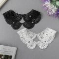 1 Pair White Neckline Collar Lace Fabric Embroidery Carft DIY Dress Garment Decoration Accessories.