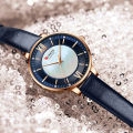 CURREN C9080L Navy Blue PU Leather Analog Watch For Women - RoseGold & Navy Blue. 