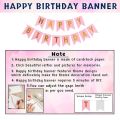 Pink Birthday Decorations Combo - Metallic Balloons, Card Banner, White Net Curtain with Balloon Arch & Both Side Tape - Full Package (55 Pcs).