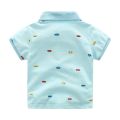 2022 Summer Children's Clothing Baby Candy Color Turn Down Collar Cartoon Character Kids Boy Car Short Sleeve Cotton T-Shirt. 
