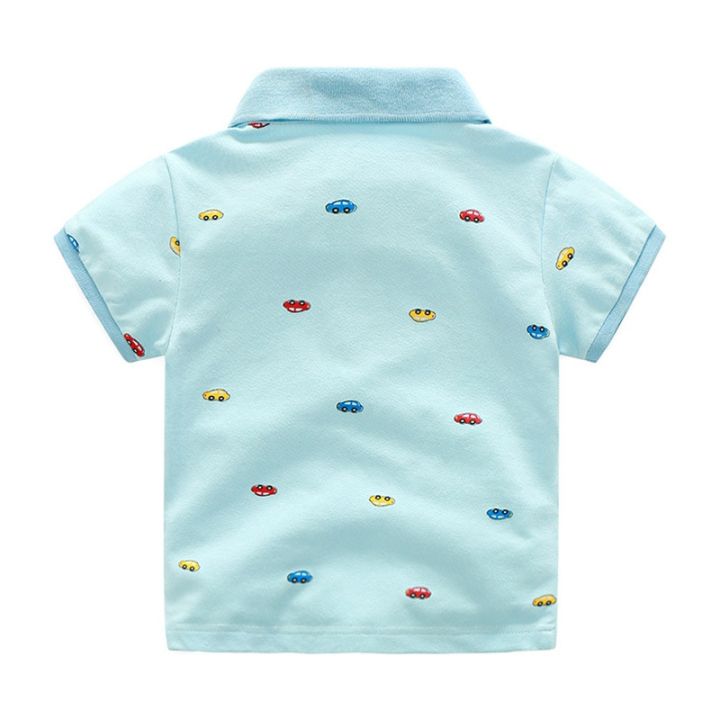 2022%20Summer%20Children's%20Clothing%20Baby%20Candy%20Color%20Turn%20Down%20Collar%20Cartoon%20Character%20Kids%20Boy%20Car%20Short%20Sleeve%20Cotton%20T-Shirt%20-%20Image%207