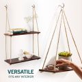 Hanging Shelves - Adjustable Rope Hanging Shelf, Wall Hanging Decor, Lightweight, Premium Wooden Shelf, Hanging Plant Shelf for Bedroom and Living Room (1 Pcs)12/6". 