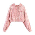 2023 Pink Leopard Print Cropped Cardigan Jacket Women's Spring and Autumn New Loose Hong Kong Style Retro Hooded Sweatshirt Tide. 