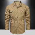 New Autumn Military Style Cotton Pocket Shirt for Men Solid Color Slim Casual Brand Clothing Men Long Sleeve Shirts 5XL. 