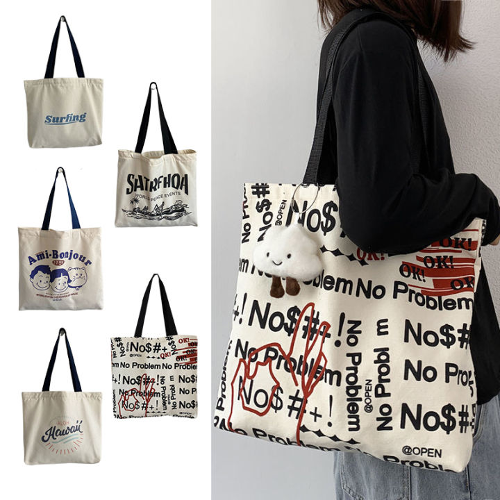 Canvas Bag Women's Shoulder Bag French Printed Women Tote Bag Canvas Shopping Bags Female Shoulder Bag Graduate Gift For Atsem Cherry Super Store