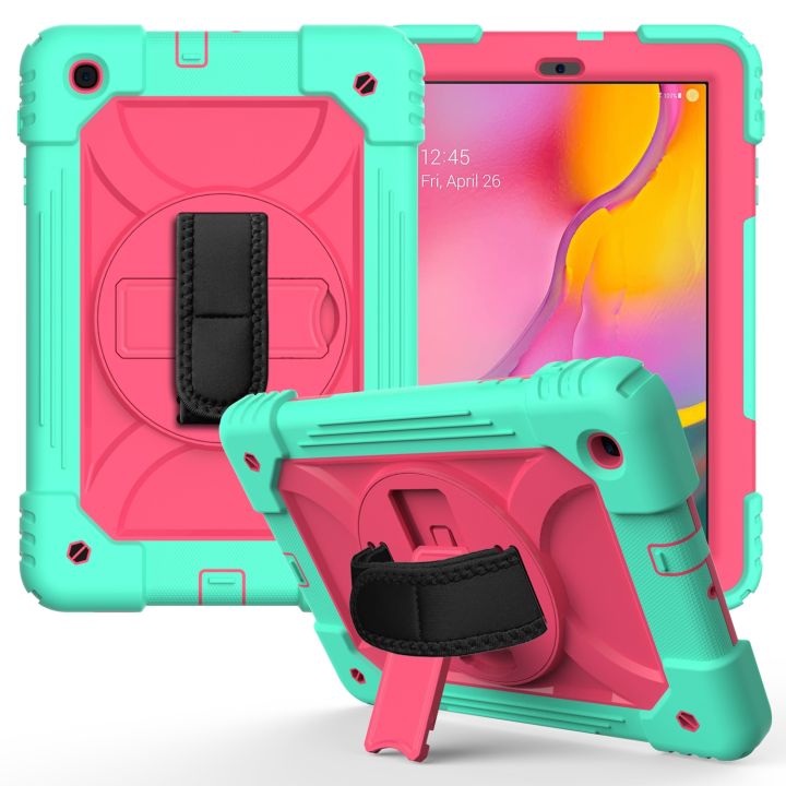For Samsung Galaxy Tab A 10.1 T510/T515 Shockproof PC + Silicone Combination Case with Holder & Hand Strap & Shoulder Strap