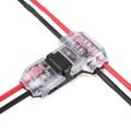 T-shaped double non stripping straight branch connector, press type quick wiring, red and black wire.