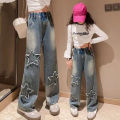IENENS High Waist Jeans Girl Straight Loose Wide-leg Pants Spring and Autumn Korean Baggy Jeans Fashion Kids Denim Trousers. 