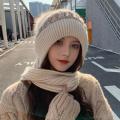 Fashionable Knit Hat Winter Hat for Women Knitted Windproof Warm with Plush Ball Decor Anti-slip Beanie Scarf Combo Stylish Ear.