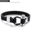 Hot Selling Cool Black Cowhide Leather Adjustable Basic Mens Cuff Bracelet.