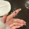 2PCS Shiny Crystal Butterfly Zircon Rings For Women Girls Korean Style Minimalist Wedding Finger Ring Silver Color Ring Jewelry Mzea. 