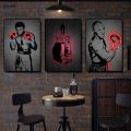 Neon Boxing Gloves,Mike Tyson and Muhammad Ali Posters Neon Effect Canvas Prints Painting Sports Mural Bar Club Wall Art Decor. 