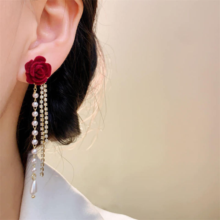 Flower%20Pearl%20Chain%20Tassel%20Stud%20Earrings%20For%20Women%20-%20Image%207