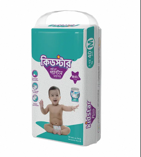 Kidstar Ultra Soft Baby Pant Diaper Medium (M) 40pcs Pack (6-11 Kg) for Kids Dryness, Safety and Comfortable Pampers