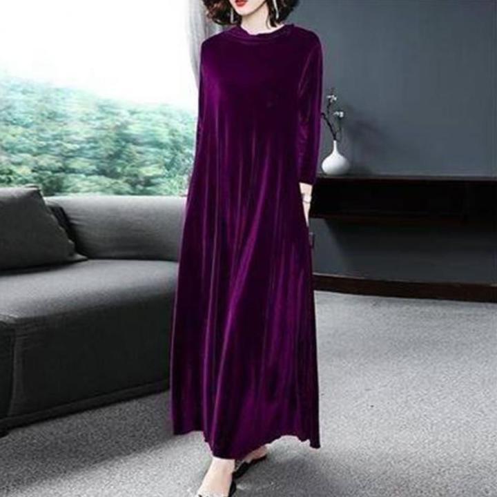 2024%20Winter%20Women%20Turtleneck%20Long%20Maxi%20Velvet%20Dress,%20Elegant%20Long%20Sleeves%20Party%20Dress,Autumn%20Velour%20Dress%20-%20Image%202