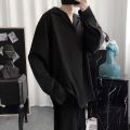 Cuban collar shirt men's short sleeve white summer trend fashion brand premium thin loose casual drape ice silk shirt.