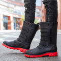 Fashion trend four seasons waterproof shoes men's wear high rain boots with fleece warm non-slip fishing rain boots professional shoes. 